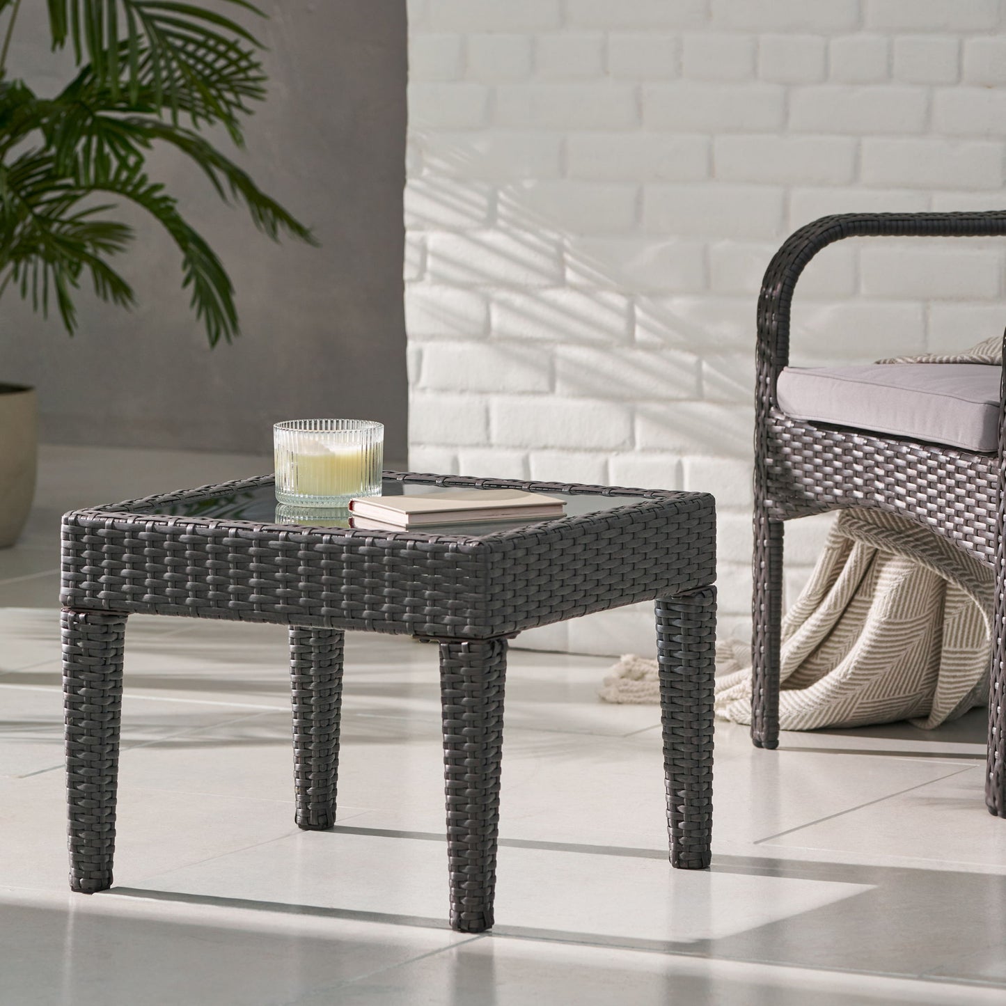 Nebulosity - Outdoor Accent Table With Square Glass Top - Brown Multi Noble House