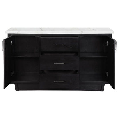 Sherry - 3-Drawer Marble Top Sideboard Buffet - Rustic Espresso