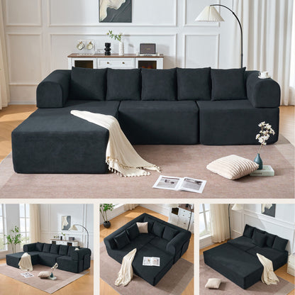 Modular L-Shaped Sectional Sofa With Deep Seat, Movable Chaise & 5 Pillows Home Essentials