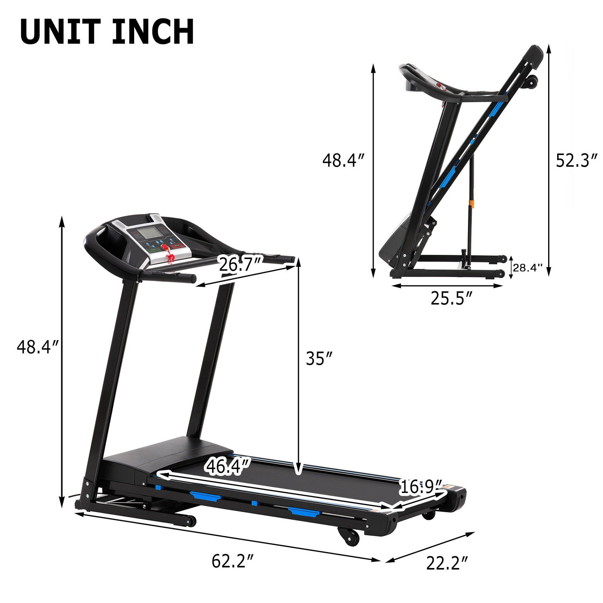 Treadmills For Home, Electric Treadmill With Automatic Incline, Foldable 3.5Hp Workout Running Machine Walking, Double Running Board Shock Absorption Pulse Sensor Bluetooth Speaker App Fitshow - Black Daily Nest