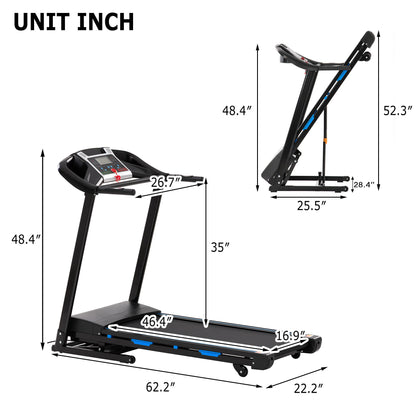 Treadmills For Home, Electric Treadmill With Automatic Incline, Foldable 3.5Hp Workout Running Machine Walking, Double Running Board Shock Absorption Pulse Sensor Bluetooth Speaker App Fitshow - Black Daily Nest