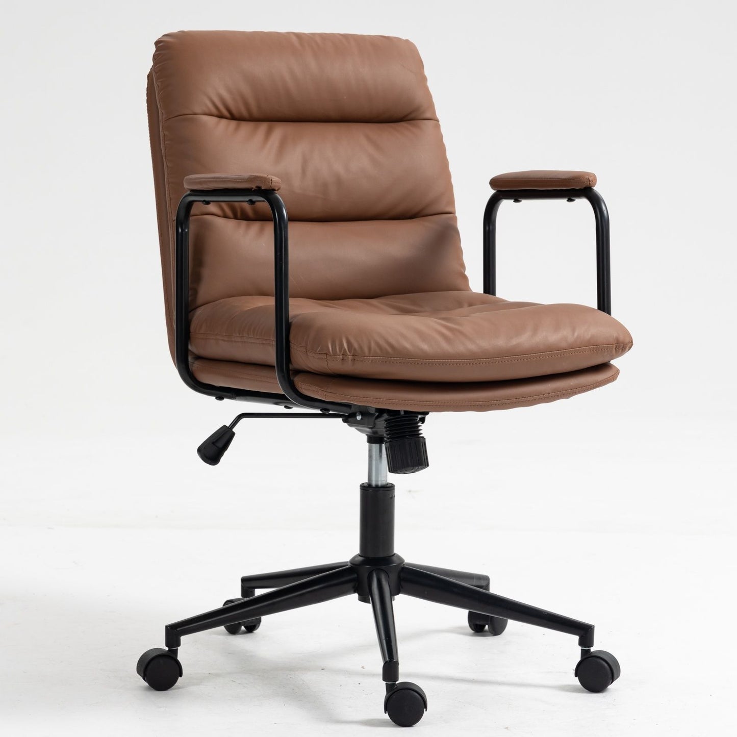 Office Chair, Mid Back Home Office Desk Task Chair With Wheels And Arms Ergonomic PU Leather Computer Rolling Swivel Chair With Padded Armrest Home Essentials