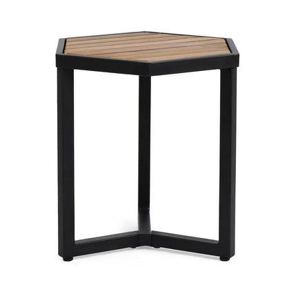 Outdoor Side Table With Iron Base And Slatted Top - Brown Noble House