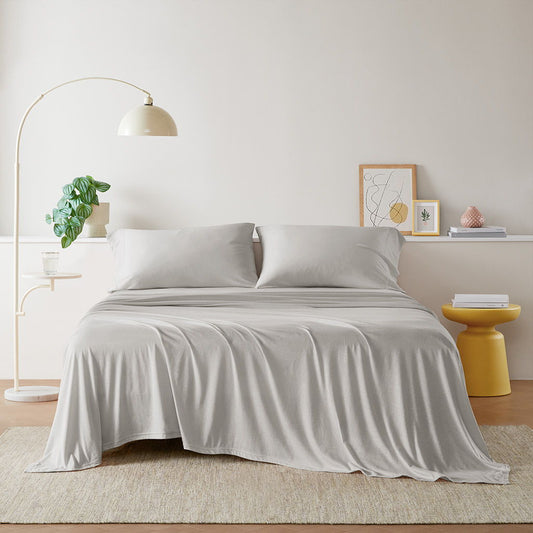 Blend Jersey Knit - 4 Piece Queen All Season Sheet Set - Gray Intelligent Design