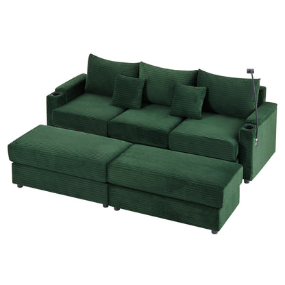 Modern Style Loveseat Sofa Sectional Sofa Couch With Storage Space, A Movable Ottoman, Two USB Ports, Two Cup Holders, A Phone Holder For Living Room Hearth and Haven