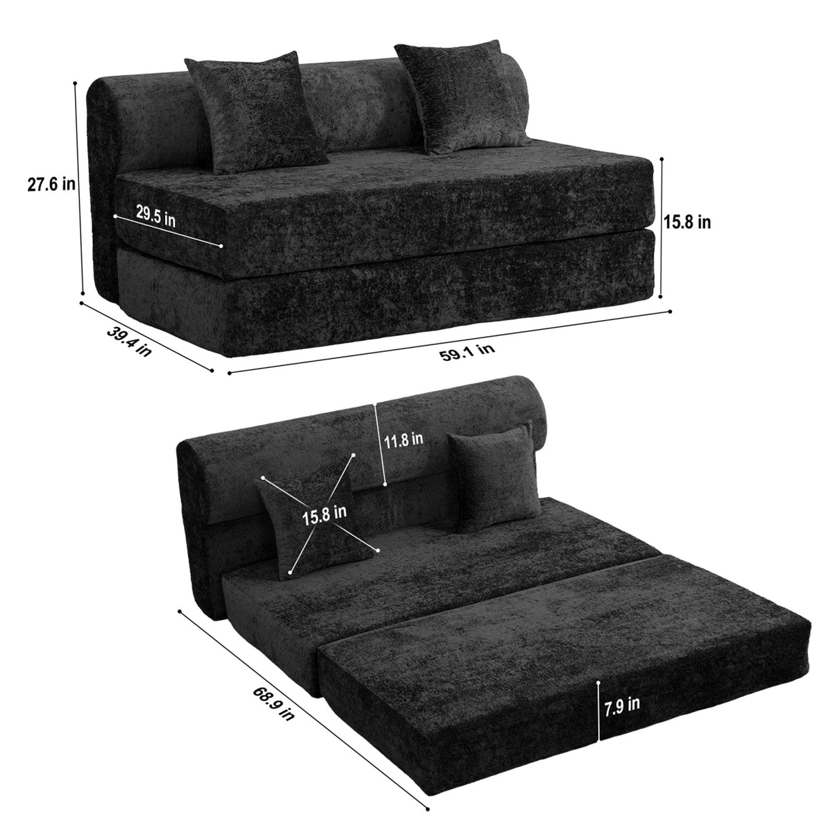Convertible Design Sofa Bed, 2 Seater Fold Out Floor Couch Home Essentials