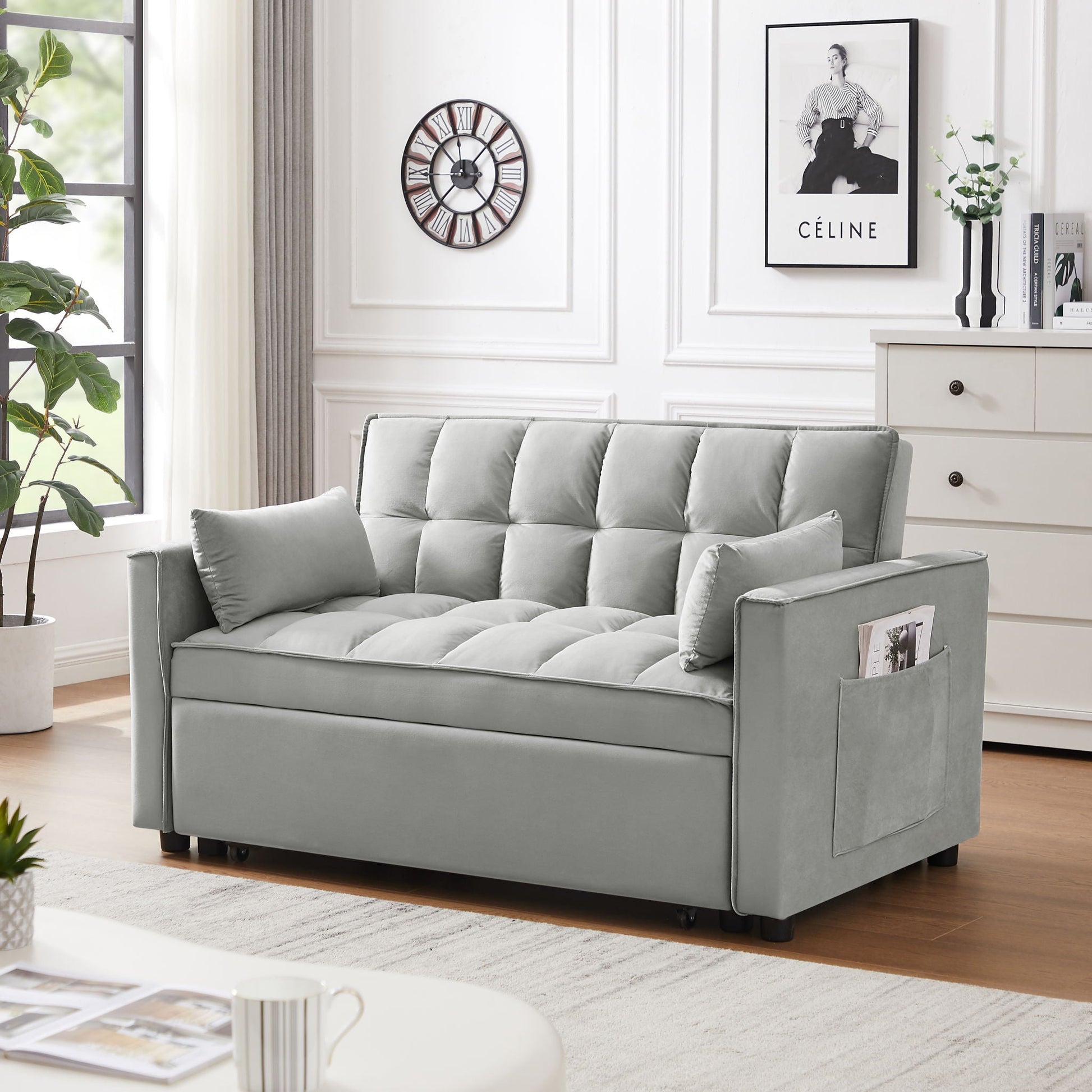 Modern Convertible Velvet Futon Loveseat With Sleeper Bed Function Home Essentials