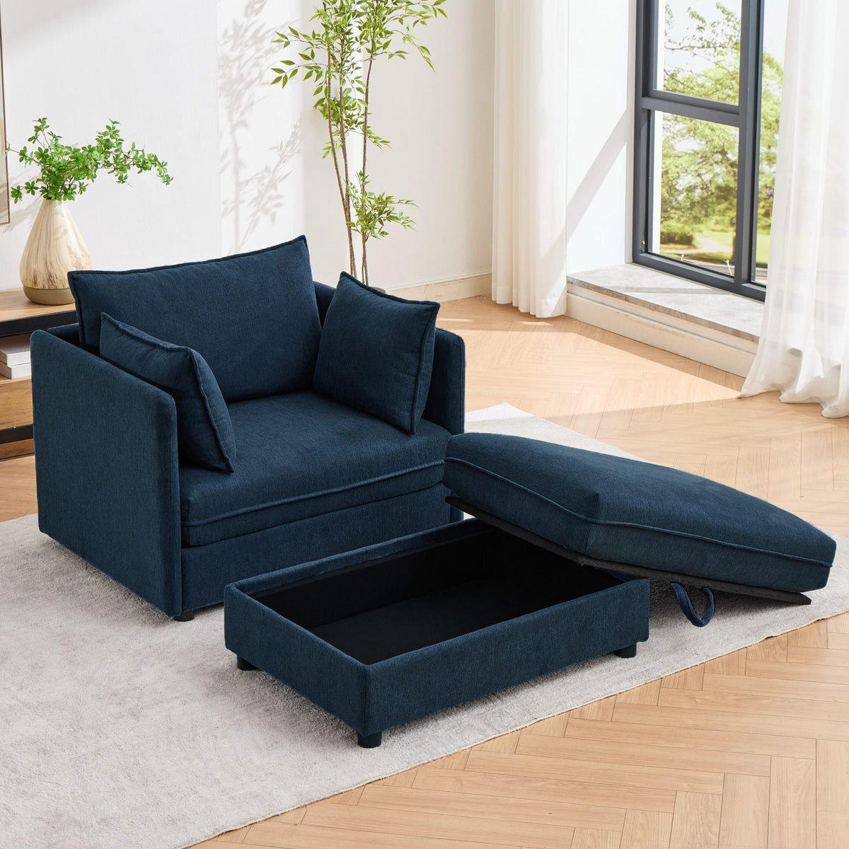 Oversized Deep Seat Accent Chair With Matching Storage Ottoman & Throw Pillows Hearth and Haven