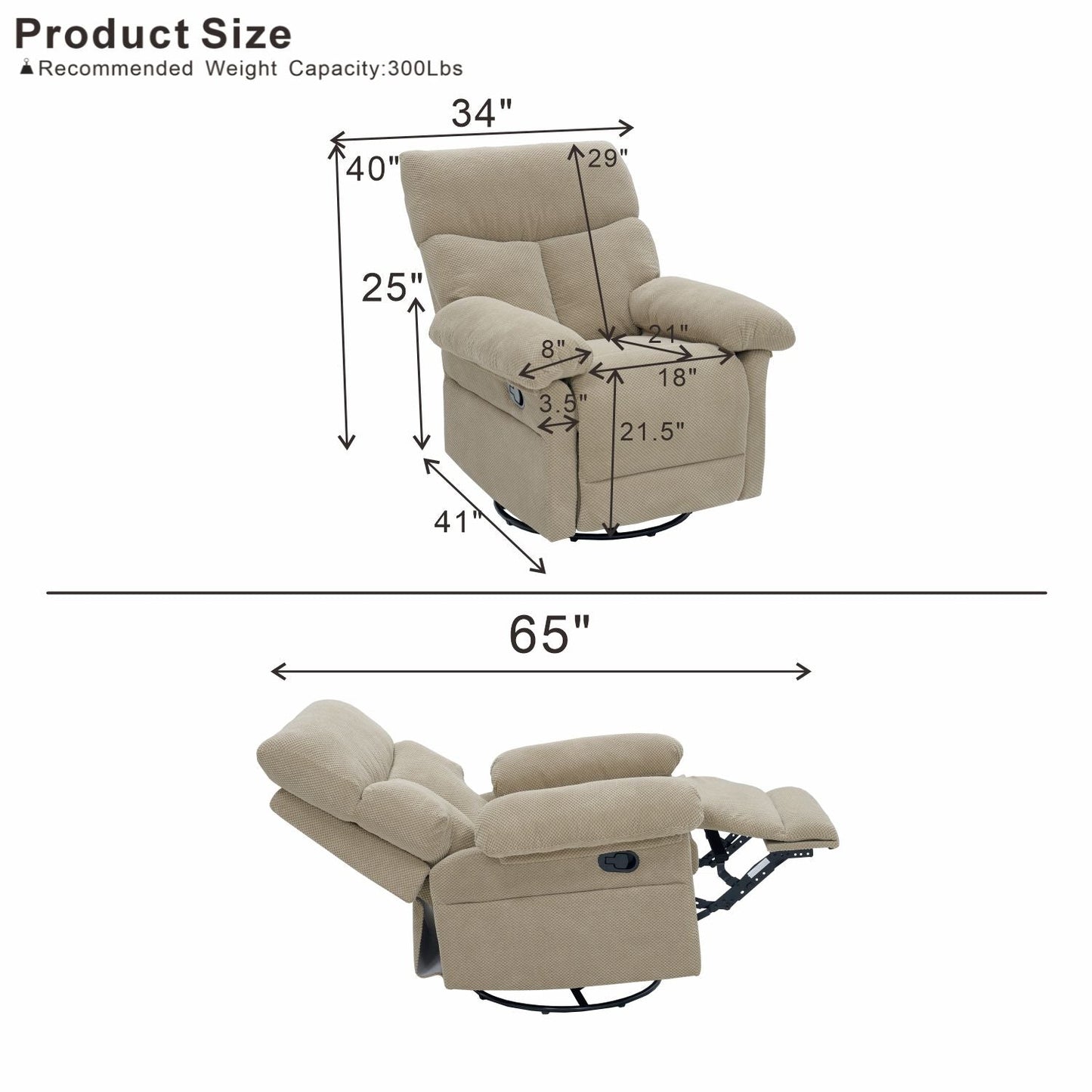 Swivel Rocker Recliner Chair With Manual Recline For Living Room Home Essentials