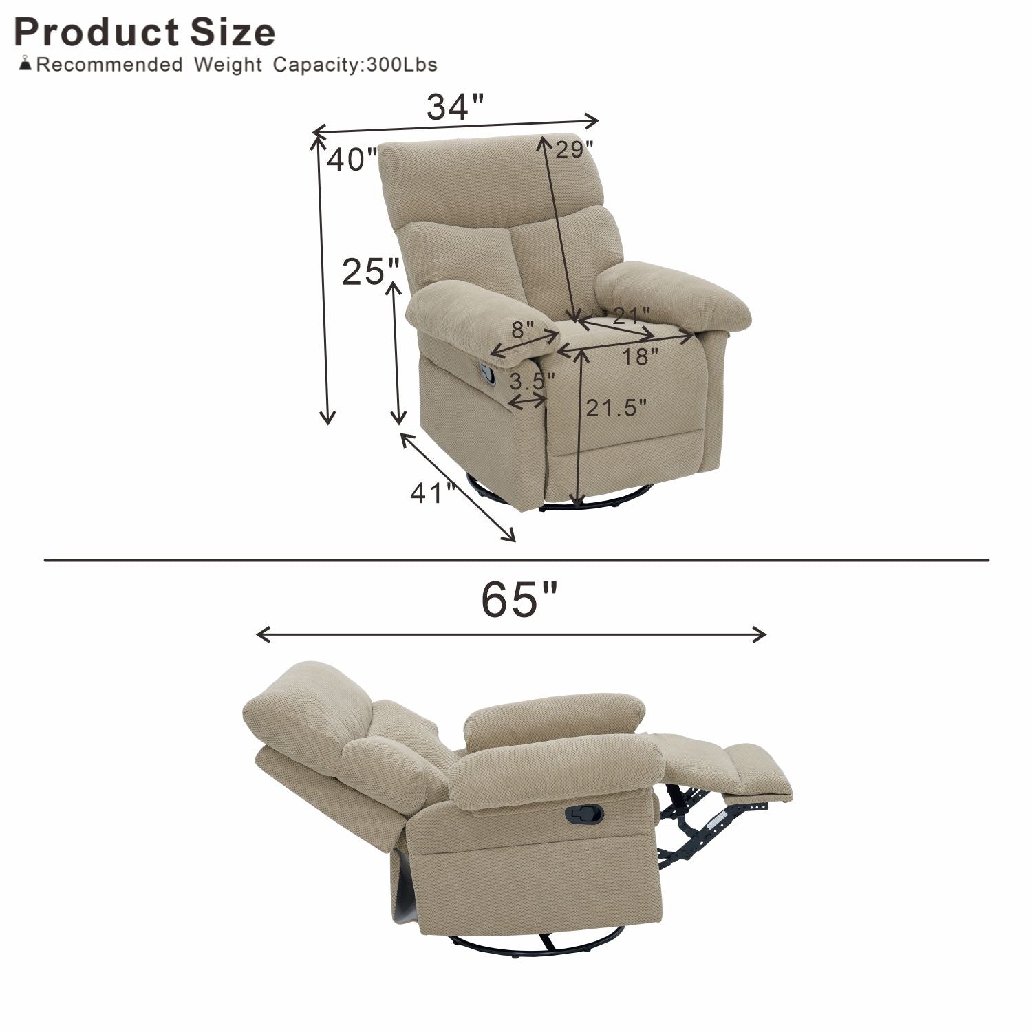 Swivel Rocker Recliner Chair With Manual Recline For Living Room Home Essentials