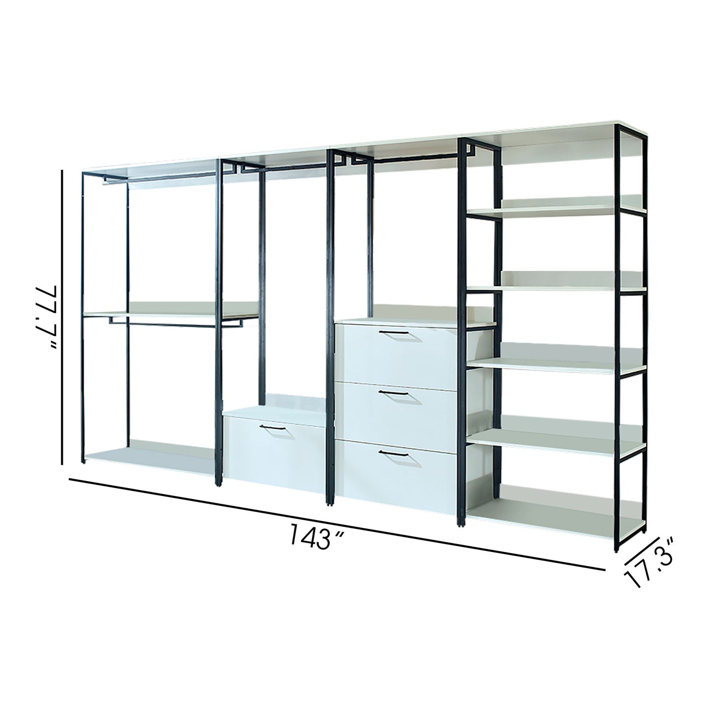 Fiona - Freestanding Walk In Wood Closet System & Metal Frame Durable Storage Solution Melamine - White Home Essentials