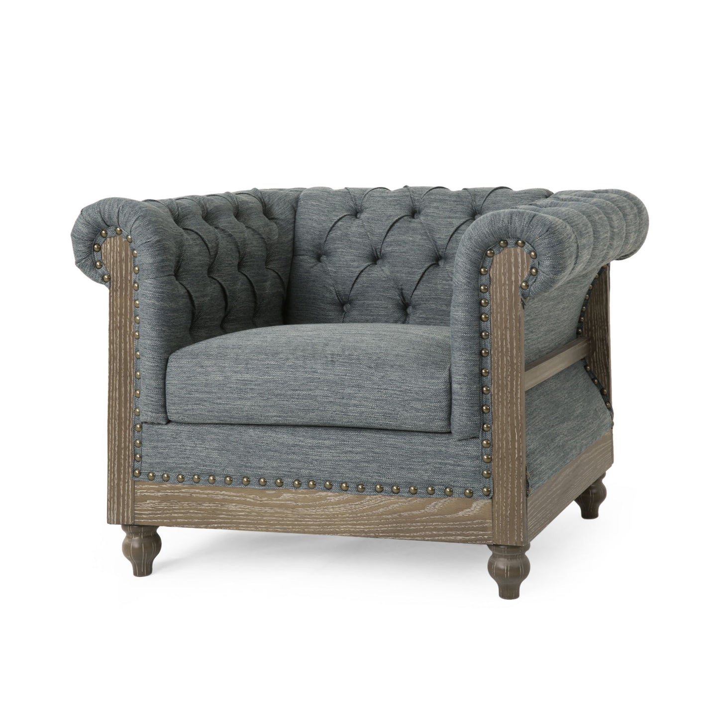 Fabric Upholstered Club Chair With Scrolled Tuxedo Arms Noble House