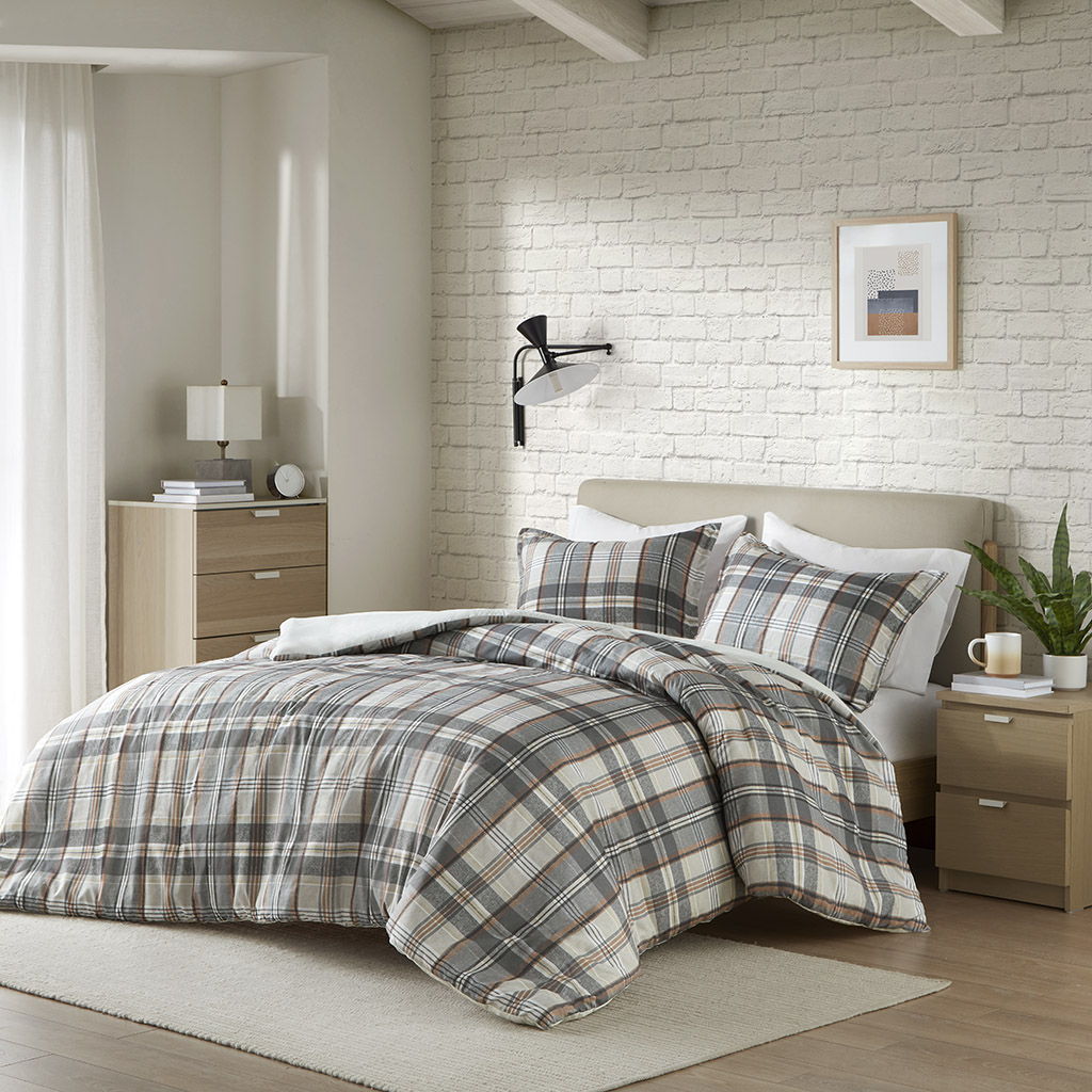 Blake - Plaid Duvet Cover Set - Tan/Gray