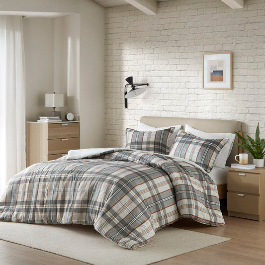 Blake - Plaid Duvet Cover Set - Tan/Gray