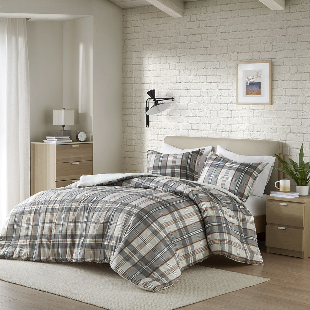 Blake - Plaid Duvet Cover Set - Tan/Gray Intelligent Design