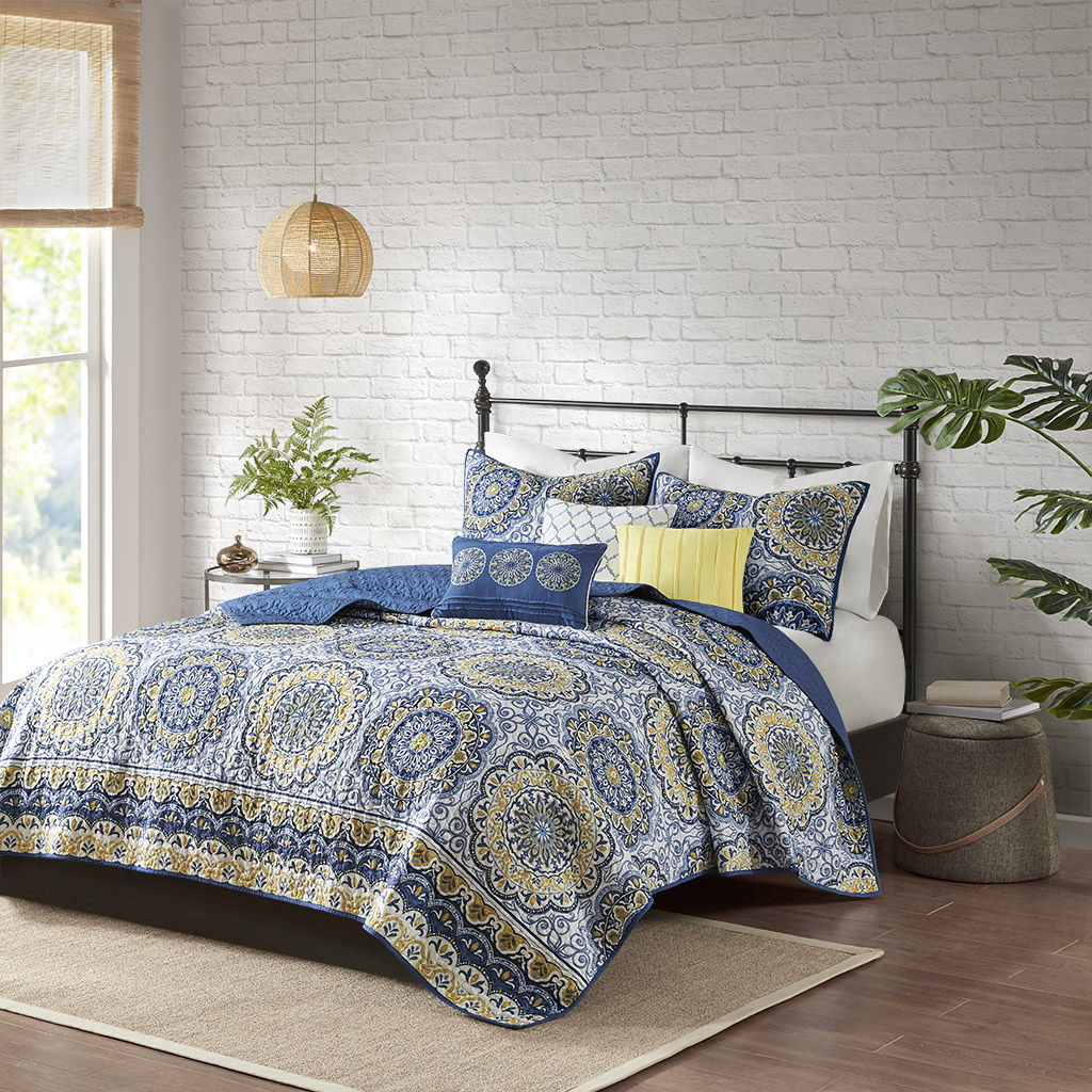 Tangiers - 6 Piece Reversible Coverlet Set - Blue Madison Park