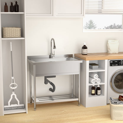 Stainless Steel Freestanding Utility Sink With Pull Out Faucet, Large Single Bowl - Brushed Nickel Daily Nest