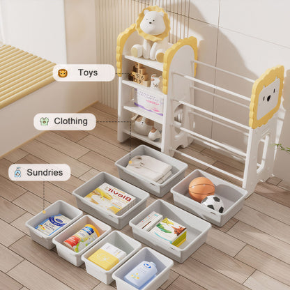 Kids Bookshelf And Toy Storage, 4 Tier Toy Organizers With 8 Removable Storage Bins, Kids Toy Storage Organizer For Study Room - Gray / White / Yellow Home Essentials