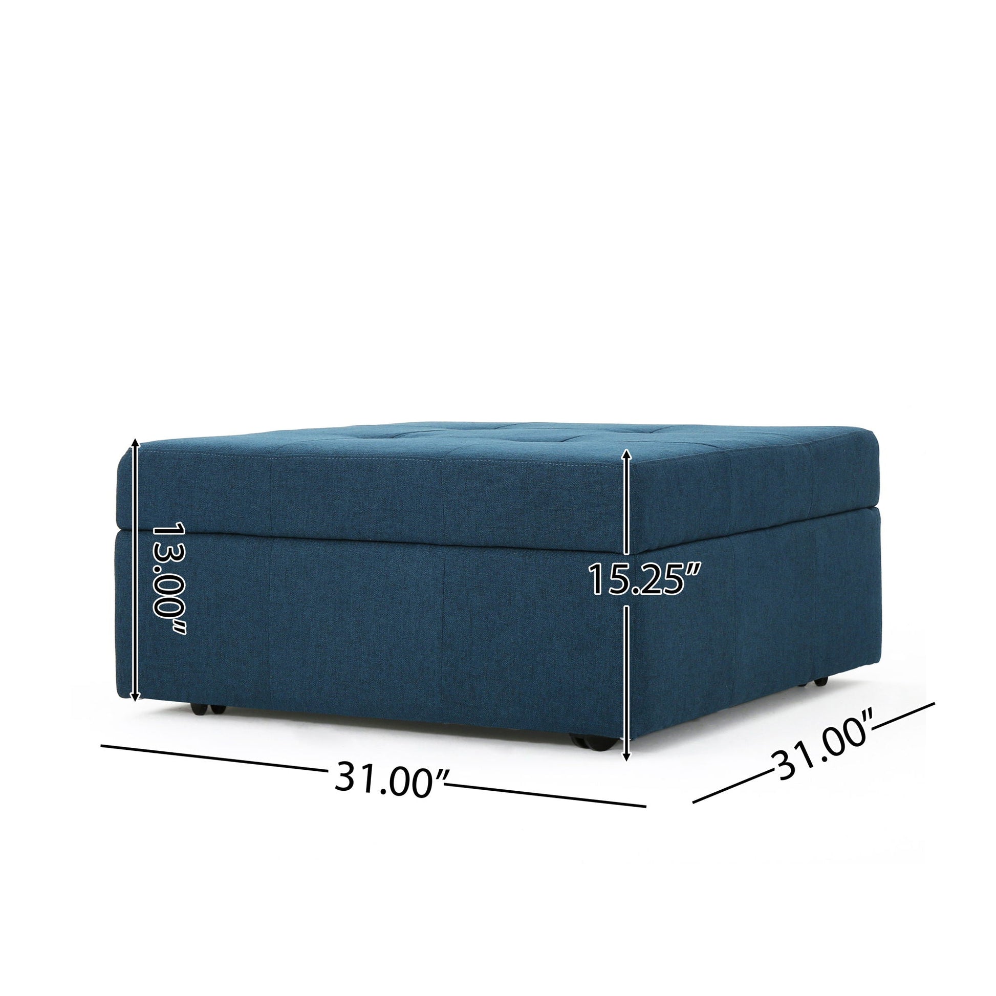 Flip Top Ottoman With Tufted Waffle Stitch And Rolling Casters - Navy Blue Noble House