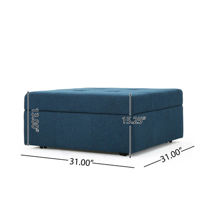 Flip Top Ottoman With Tufted Waffle Stitch And Rolling Casters - Navy Blue Noble House