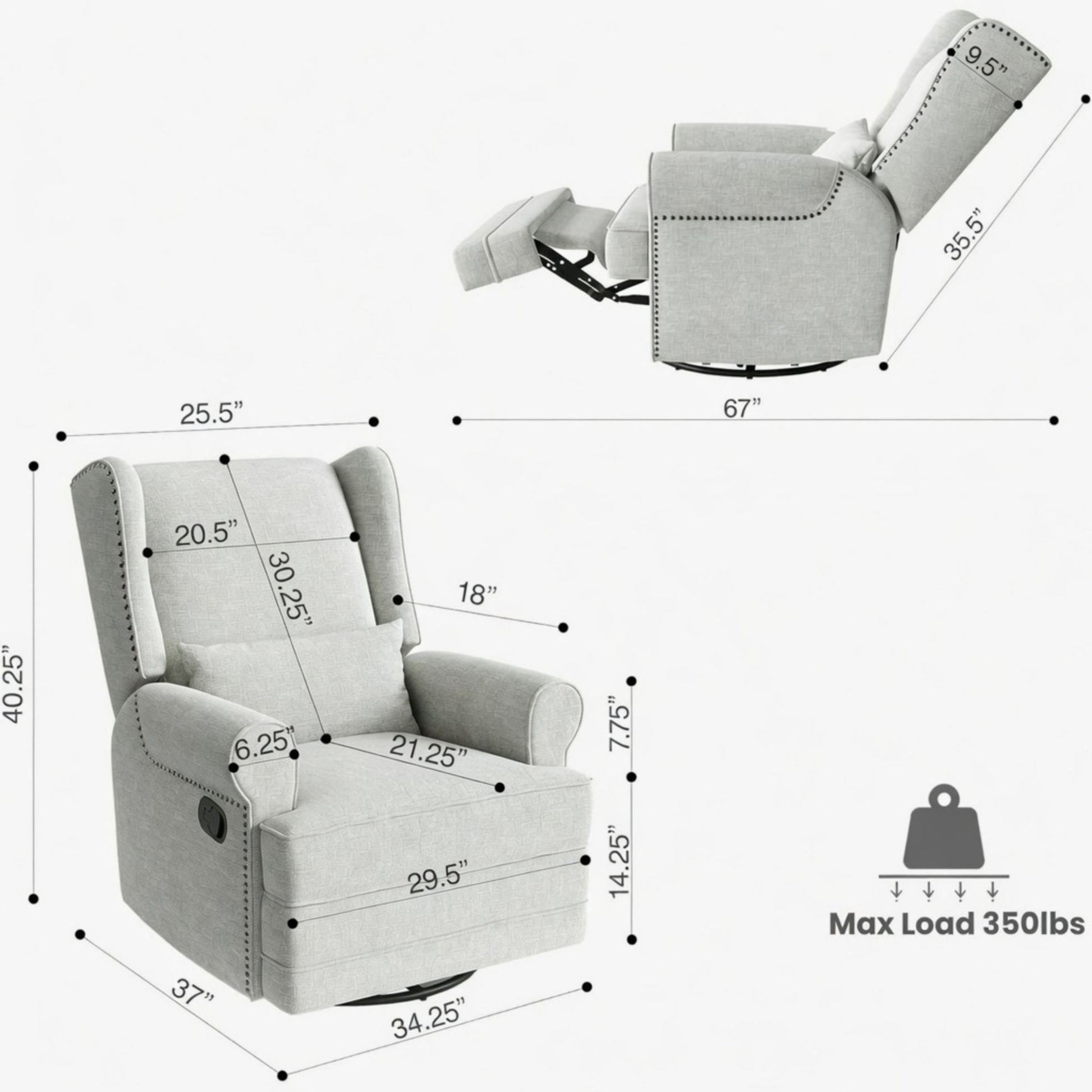 Extra Wide Swivel Recliner Glider Chair With Footrest Home Essentials