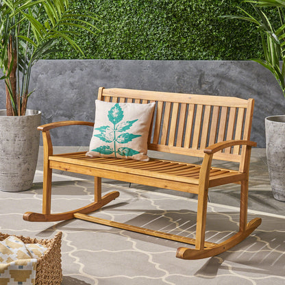 Outdoor Rocking Loveseat With Acacia Wood Frame - Natural Noble House