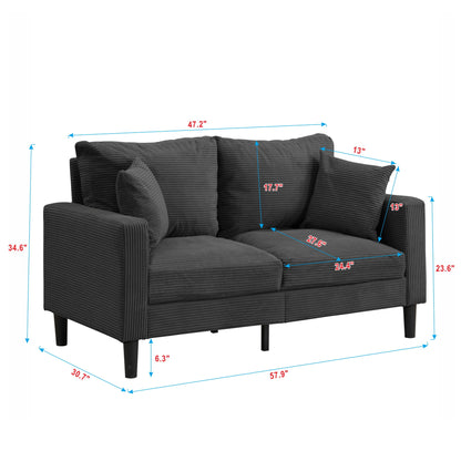 Modern Upholstered Loveseat Sofa With High Resilience, Wooden Frame - Dark Gray Home Essentials