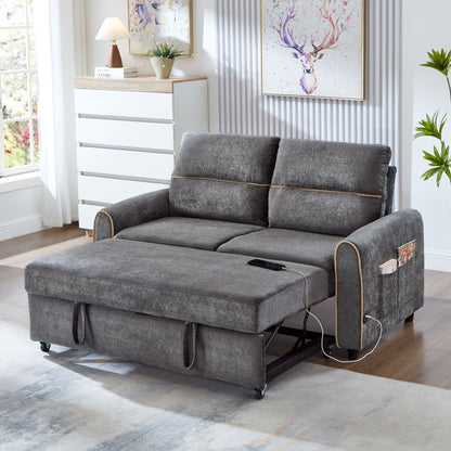 Pull Out Sofa Bed With Adjustable 3 Position Backrest, USB Charging Ports, Side Pockets Hearth and Haven