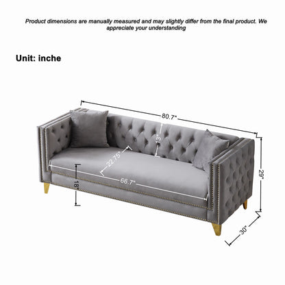 3 Seater Deep Seat Sofa, Sofa With Button Nailhead, Square Arm Home Essentials