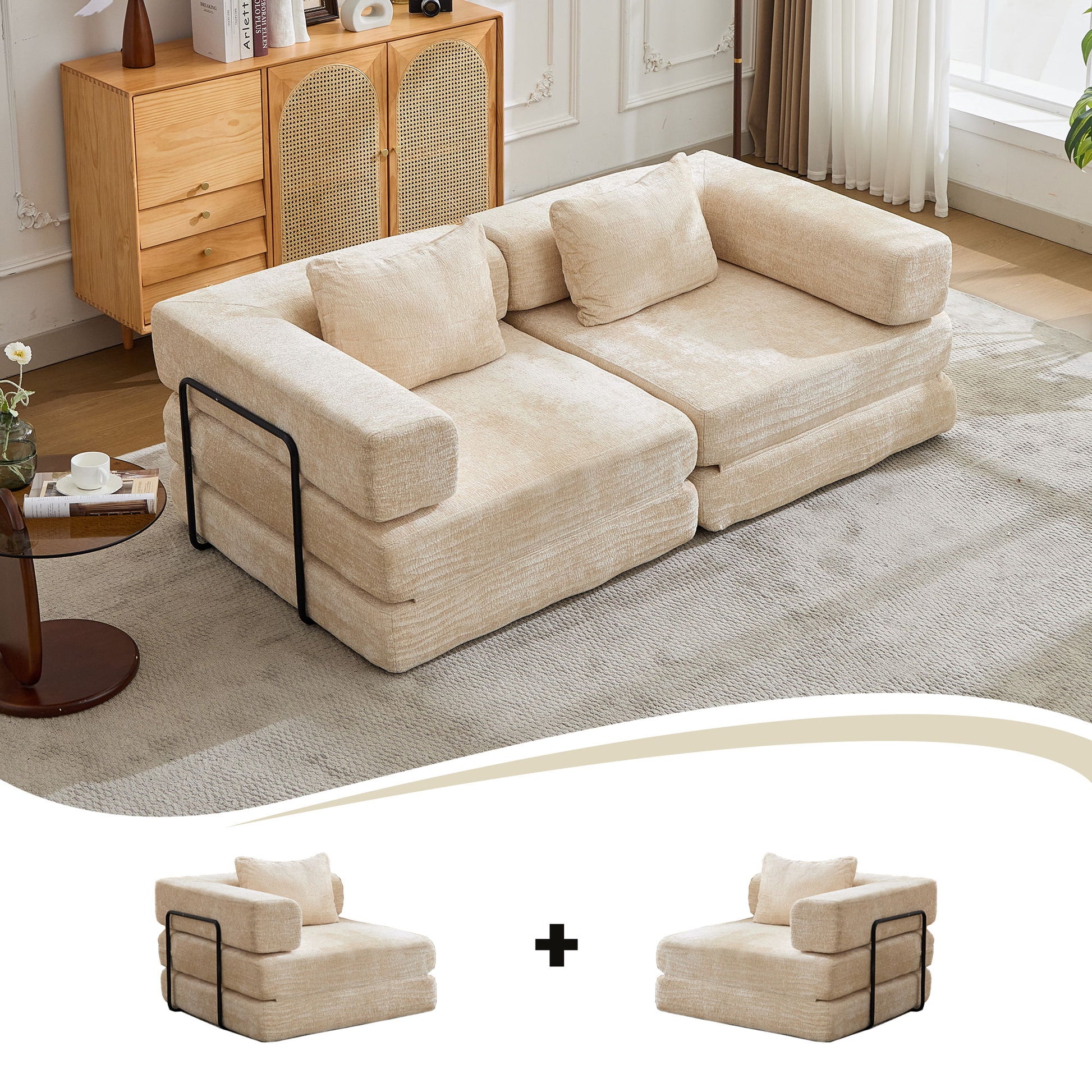 Convertible Floor Sofa Bed With Pillow Back Support Armrest Home Essentials