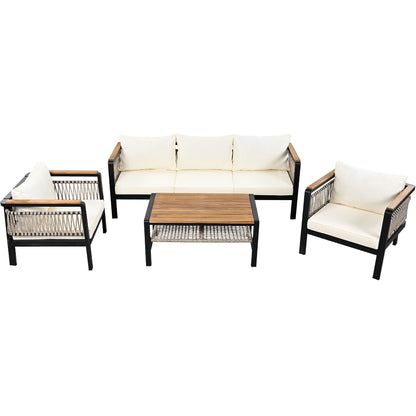 4 Pieces Outdoor Sectional Sofa Set 5 Person Patio Seating Group Outdoor Conversation Set With Cushions And A Coffee Table For Patios Hearth and Haven