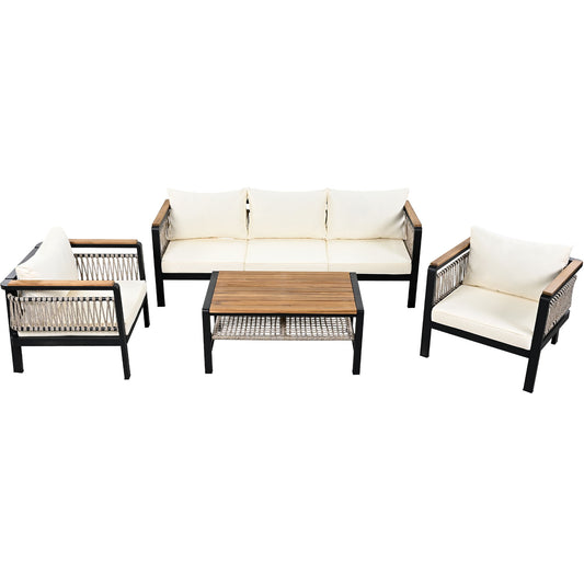 4 Pieces Outdoor Sectional Sofa Set 5 Person Patio Seating Group Outdoor Conversation Set With Cushions And A Coffee Table For Patios Hearth and Haven
