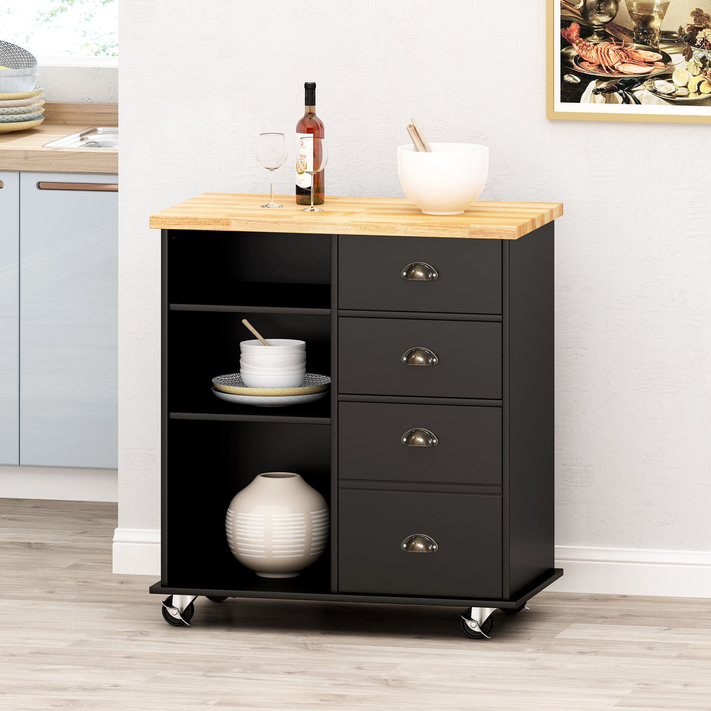Yohaan - Contemporary Kitchen Cart With Wheels Noble House