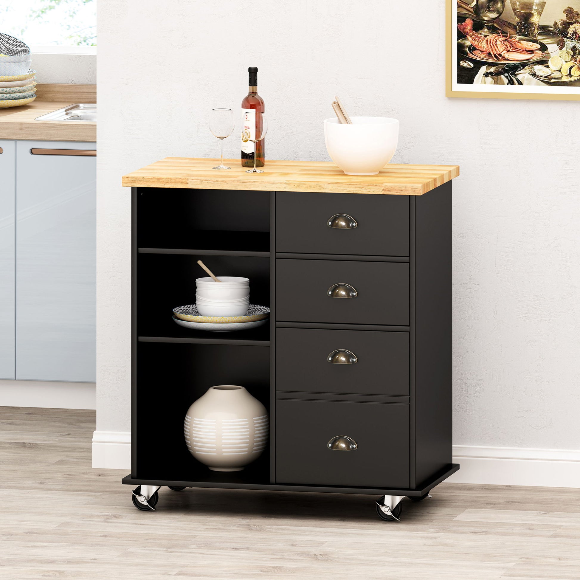 Yohaan - Contemporary Kitchen Cart With Wheels Noble House