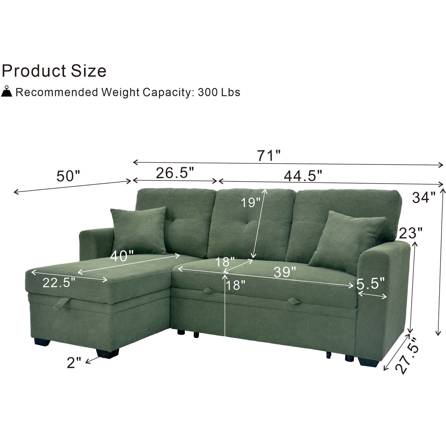 Sleeper Sectional With Pull Out Bed, Reversible Chaise Home Essentials