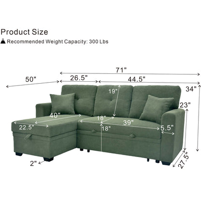 Sleeper Sectional With Pull Out Bed, Reversible Chaise Home Essentials