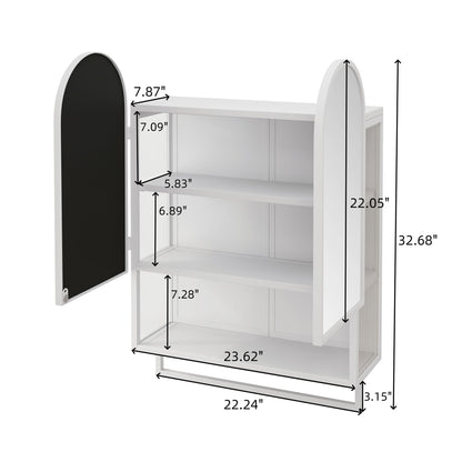 Double Arched Mirror Wall Cabinet With 2 Doors, Featuring Adjustable Shelves And Towel Rack Daily Nest
