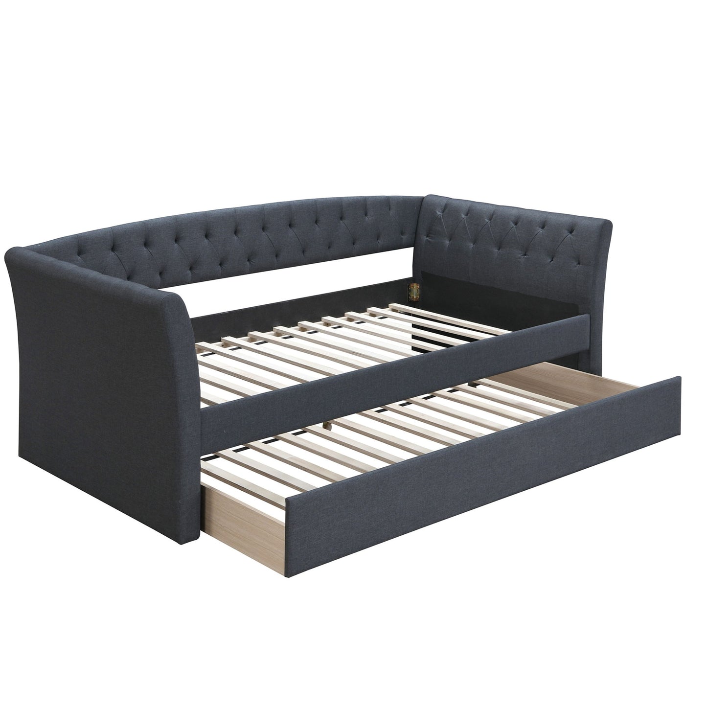 Daybed With Trundle Button Tufted Slat Included - Charcoal Home Essentials