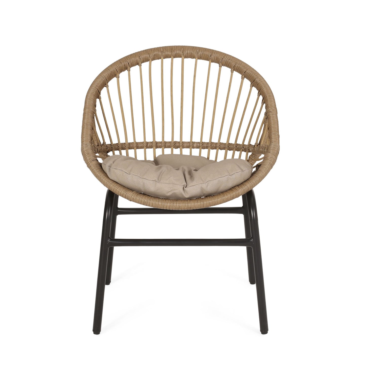 Outdoor Accent Chair With Curved Back And Basket Frame, (Set of 2) - Light Brown / Beige Noble House