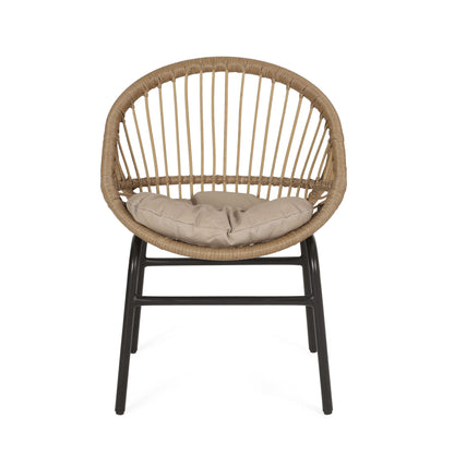 Outdoor Accent Chair With Curved Back And Basket Frame, (Set of 2) - Light Brown / Beige Noble House