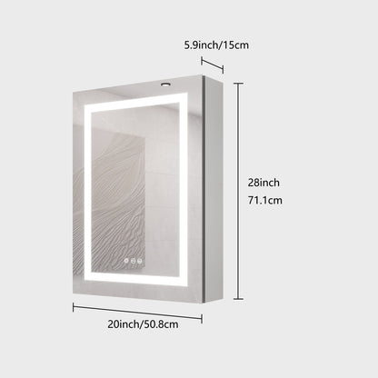 20 X 28" Bathroom Medicine Cabinet With Mirror Wall Mounted LED Bathroom Mirror Cabinet With Lights, Anti-Fog, Waterproof, Dimmable, 3000K~6000K, Single Door, Touch Swich, Storage Shelves - Silver Home Essentials