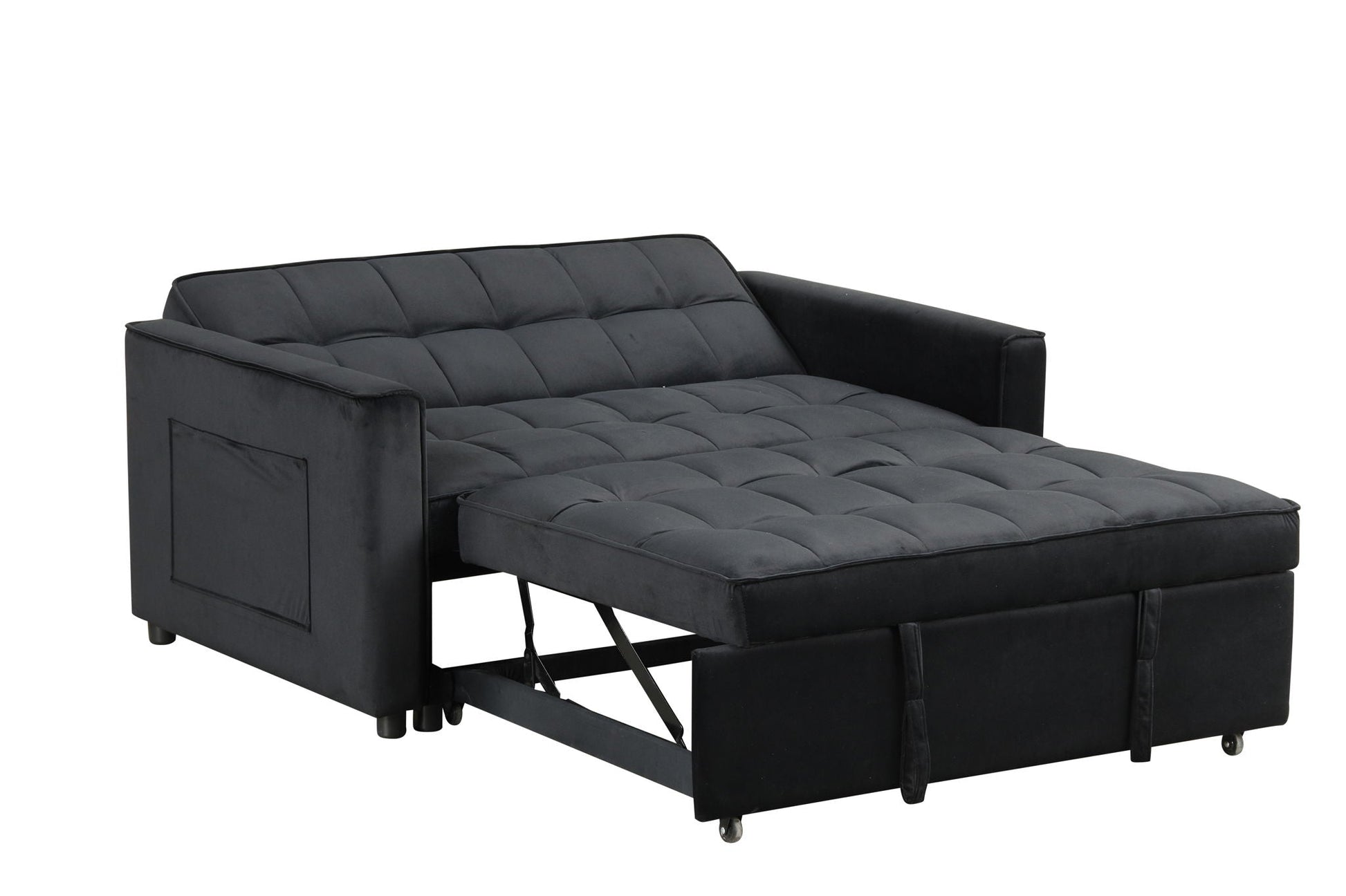 Maeve - Velvet Convertible Sleeper Loveseat With Tufting and Side Pocket - Black Lilola Home