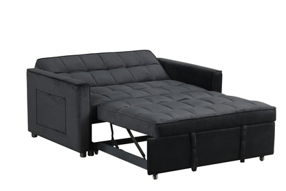 Maeve - Velvet Convertible Sleeper Loveseat With Tufting and Side Pocket - Black Lilola Home