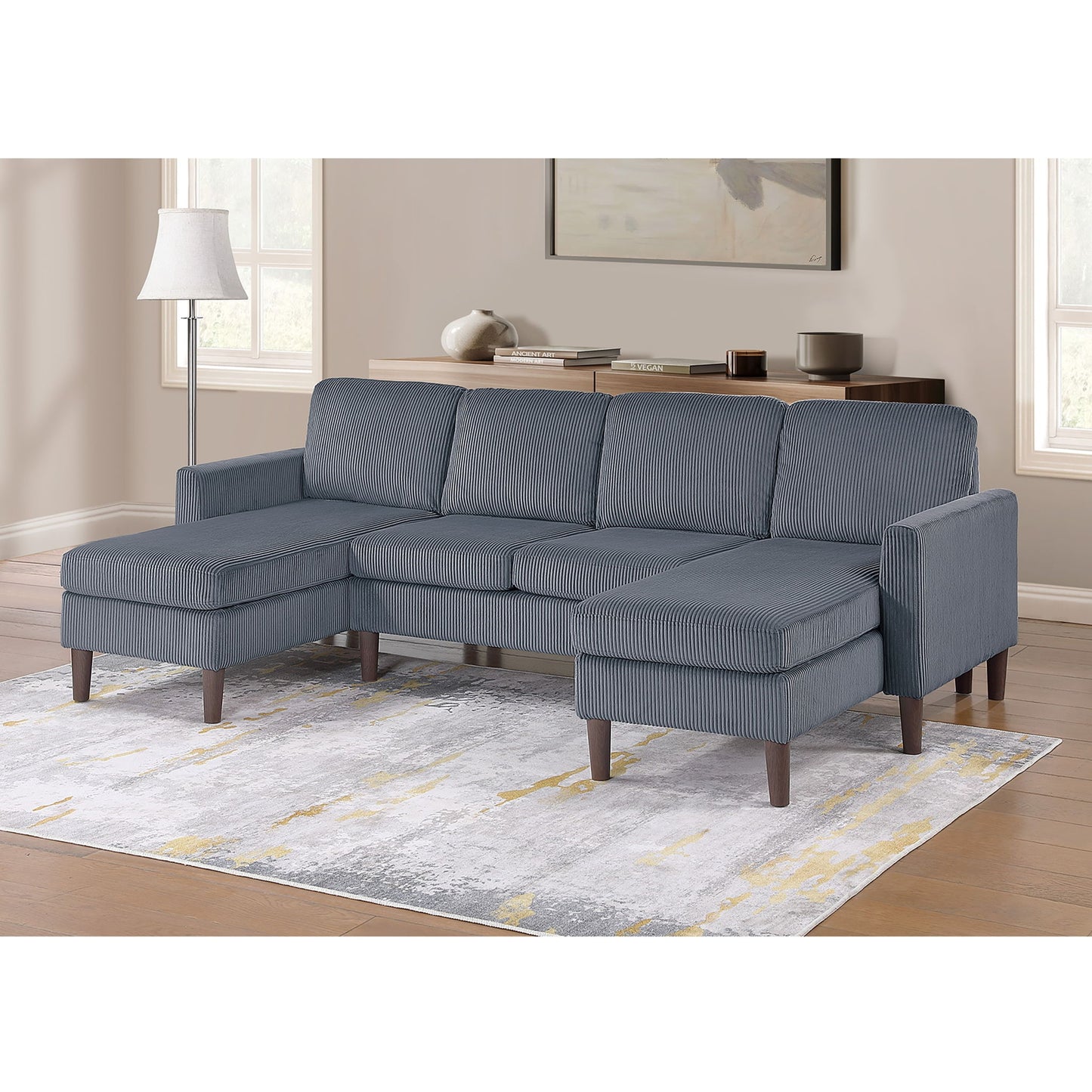 Sectional Set With Dual Chaises And Square Arms Home Essentials