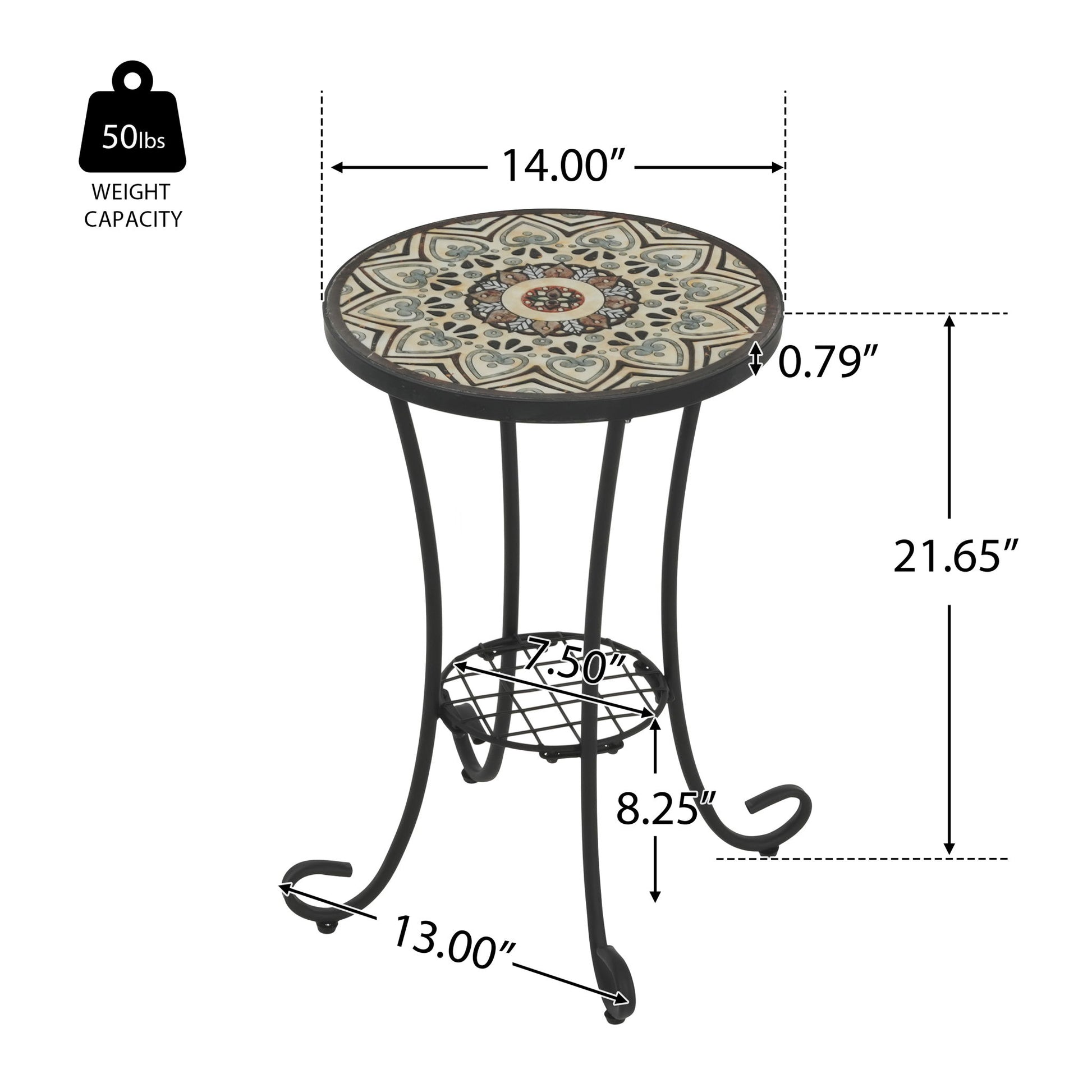 Ceramic Tile And Iron Patio Side Table With Shelf Noble House
