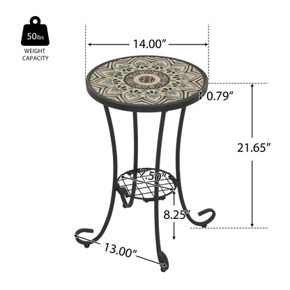 Ceramic Tile And Iron Patio Side Table With Shelf Noble House