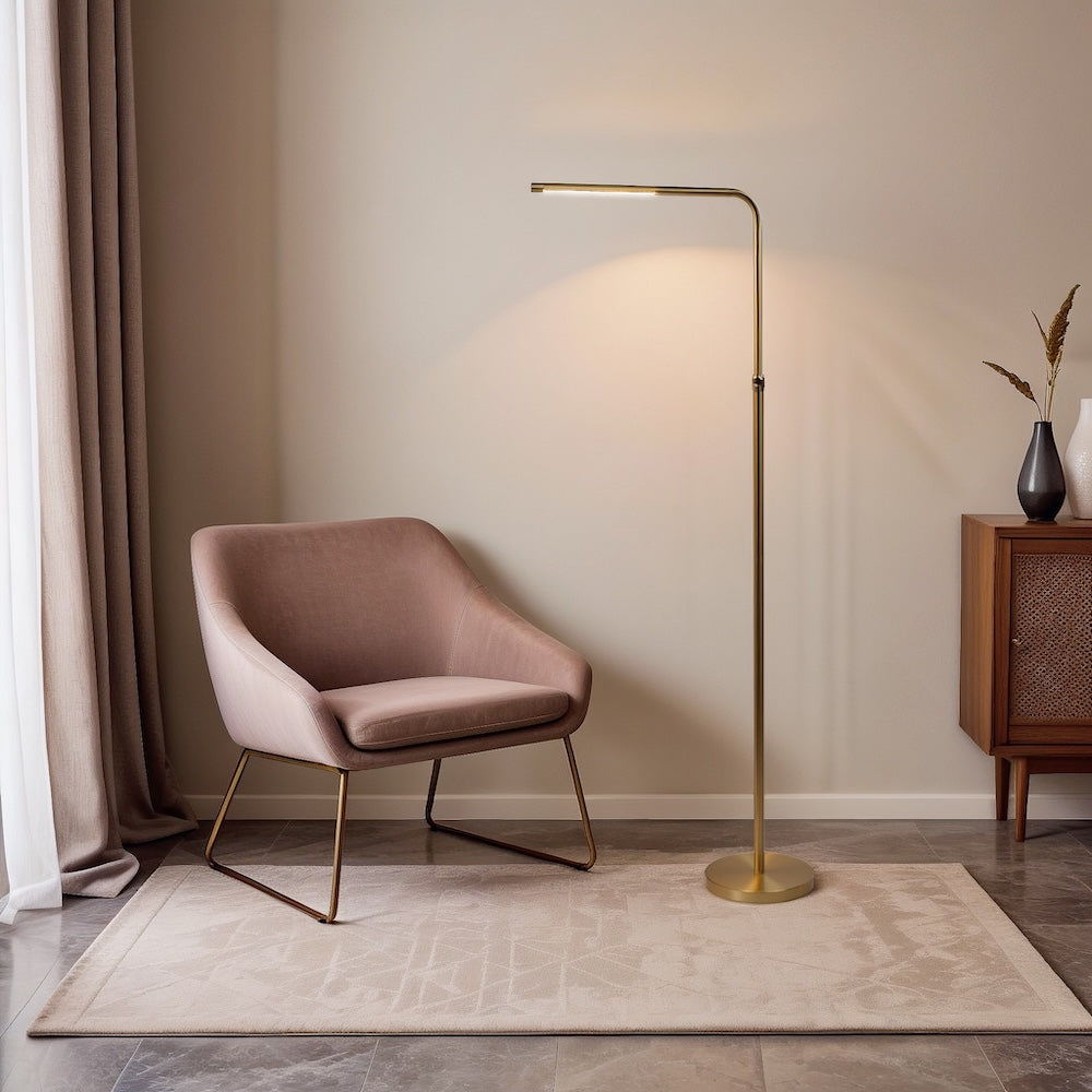 Verve - Floor Lamp With On / Off Switch Adjustable LED Round Base - Gold Ashcroft Furniture