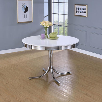 Retro - Round Wood Top Dining Table - White And Chrome CoasterEveryday