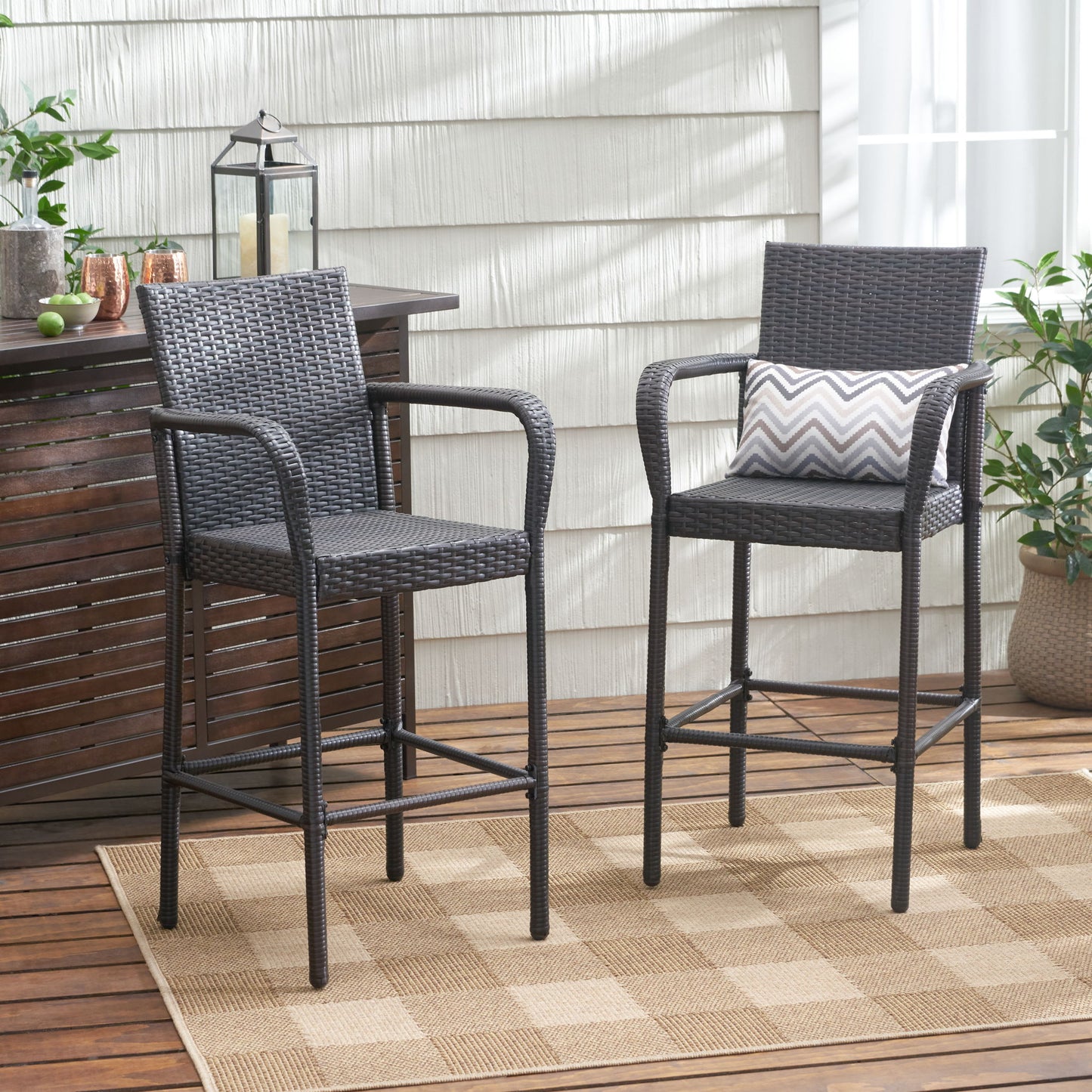 Outdoor Rattan Wicker Bar Chair With Metal Frame - Brown Noble House
