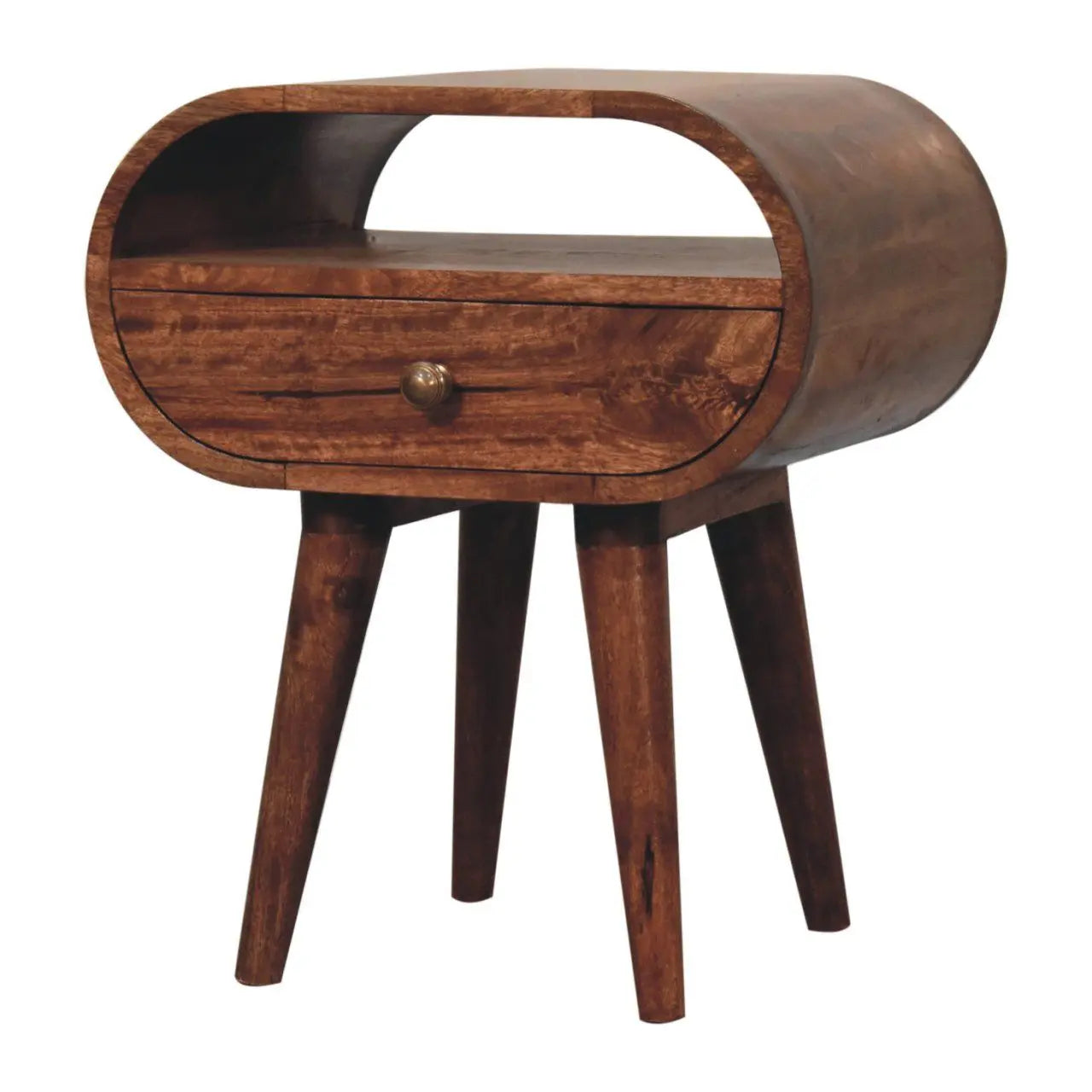 Circular Bedside Table With Open Slot - Caramel Artisan Furniture